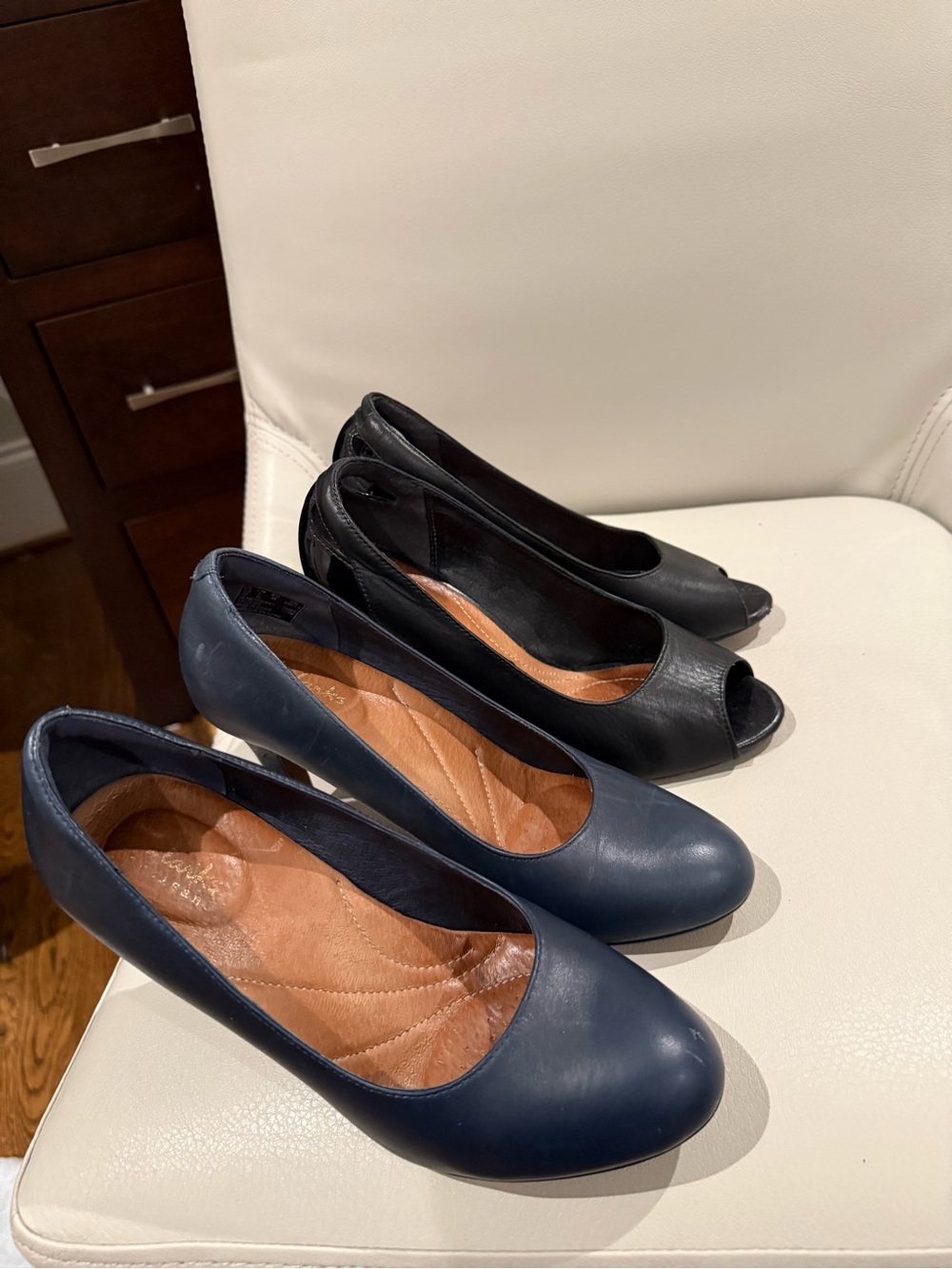 Clarks Women's Classic Round-Toe and Peep-Toe Pumps - 2 pairs Navy & Black